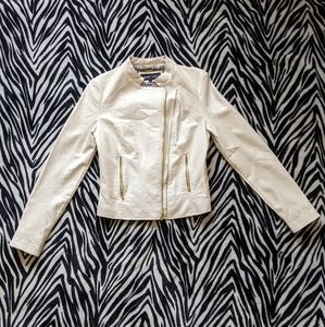 Black Rivet Faux Leather Jacket- White, Leopard